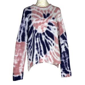 Belle By Belldini Tie Dye Crewneck Sweater Ribbed Knit Top Blue Pink M